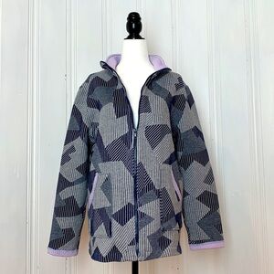 Geometrical lavender, navy and light grey quilted jacket